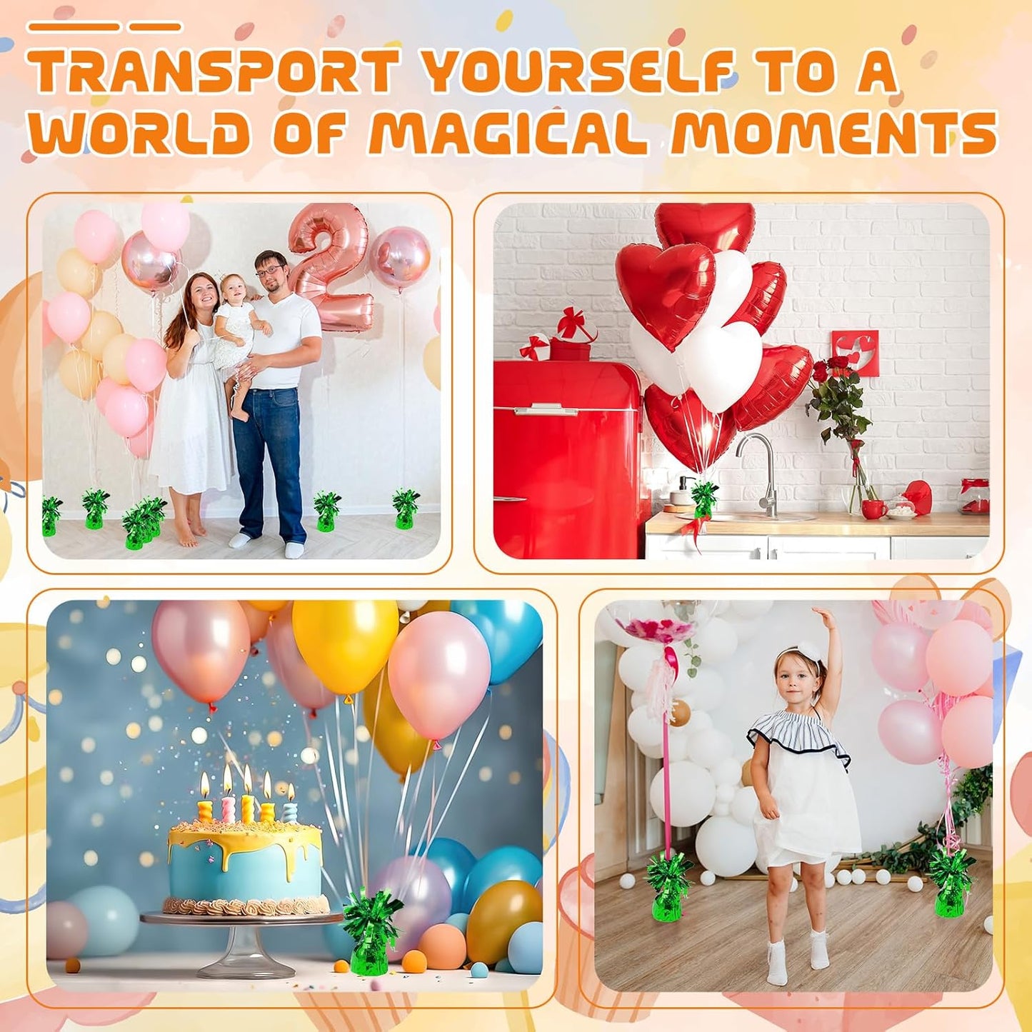 6 Pack Green Balloon Weights Metallic Holder Anchors Balloon Holder Weights for for Birthday 2025 Graduation Party Christmas Wedding Celebration Decoration (Green)