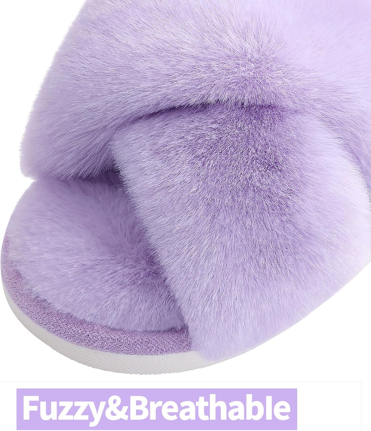 Evshine Women's Fuzzy Slippers Cross Band Memory Foam House Slippers Open Toe