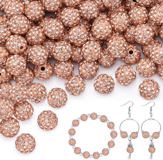 150 pcs 10mm Rhinestone Beads for Jewelry Making, Light Peach Shiny Round Shamballa Disco Beads Bulk, Sparkle Crystal Clay Christmas for Bracelet Baseball Necklace Earring Crafting and DIY