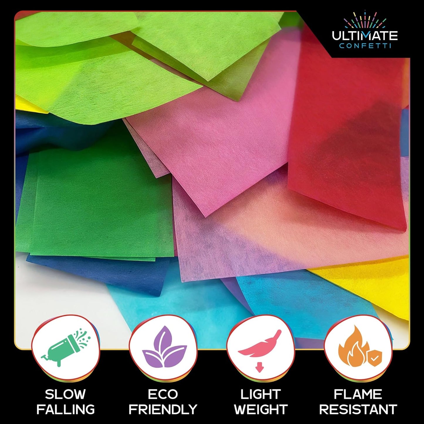 Ultimate Confetti, Multicolor Biodegradable Confetti - Rectangular Fluttering Tissue Paper Confetti for Cannon and Launcher use - Best for Gender Reveal, Birthday, Wedding, and Parties - 1 lb, 16 oz