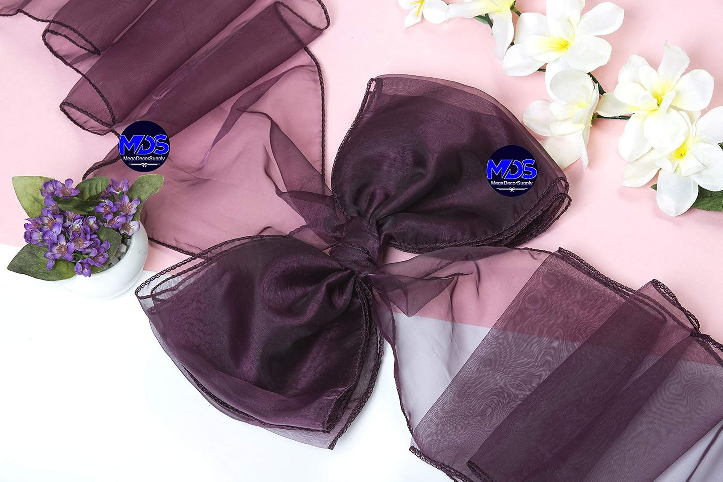 MDS Pack of 50 PCS Organza Chair Sashes Wider Dining Chair Bows Ribbon Tie Back for Wedding Party Birthday Bridal Shower Reception Event Banquet Home Chair Cover Decoration - Plum