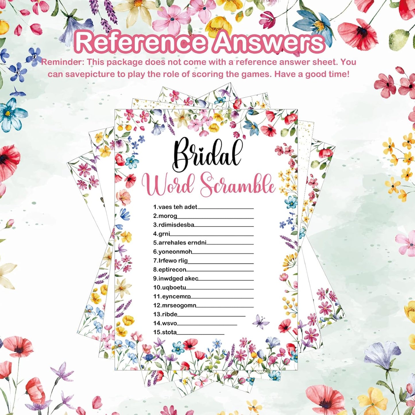 Teling 145 Pieces Bridal Shower Game Bridal Shower Favors Set Wedding Games Cards and Pencils for Bride Groom Bachelorette Party Wedding Party Favor(Wildflower Floral)