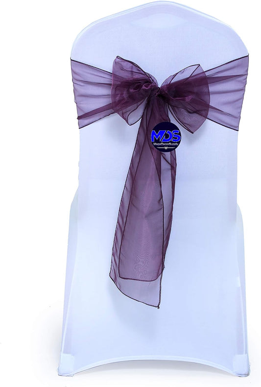 MDS Pack of 100 PCS Organza Chair Sashes Wider Dining Chair Bows Ribbon Tie Back for Wedding Party Birthday Bridal Shower Reception Event Banquet Home Chair Cover Decoration - Plum
