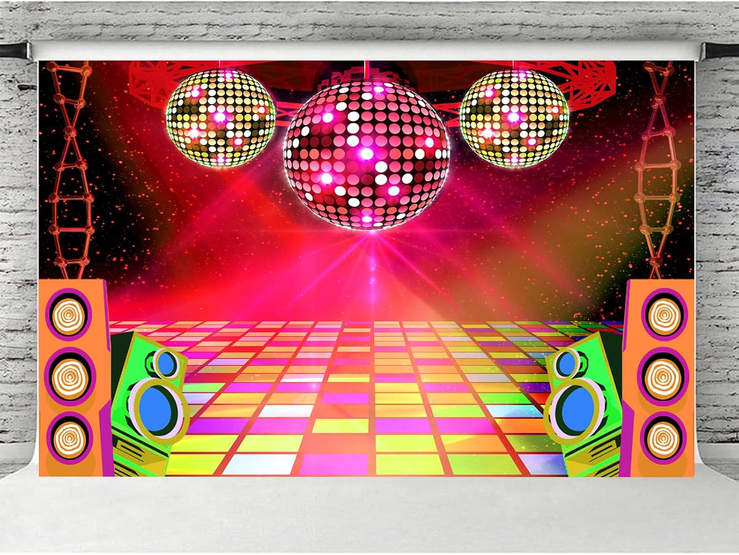 Dance Party Backdrop Retro 80s 90s Theme Stage Dance Ball Music Birthday Party Decoration DJ Photography Background 6 x 4 ft for Baby Shower Picture Photo Shoot Polyester Fabric, Green