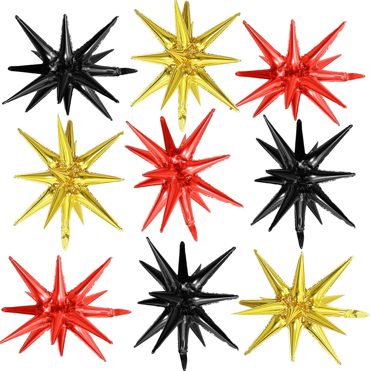 Black Red Gold Star Balloons,9Pcs 22Inch Black Gold Red Explosion Spike Cone Helium Polyester Film Star Foil Balloons for Birthday Anniversary Baby Shower New Year Disco Party Decorations