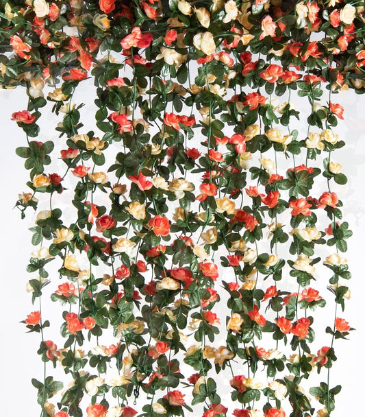 6 Pcs x 8.2 ft Flower Garland Artificial Rose Vine Flowers with Green Leaves Hanging Fake Roses Vine for Room Party Home Wedding Birthday Christmas Wall Arch Decor, Champagne Flower