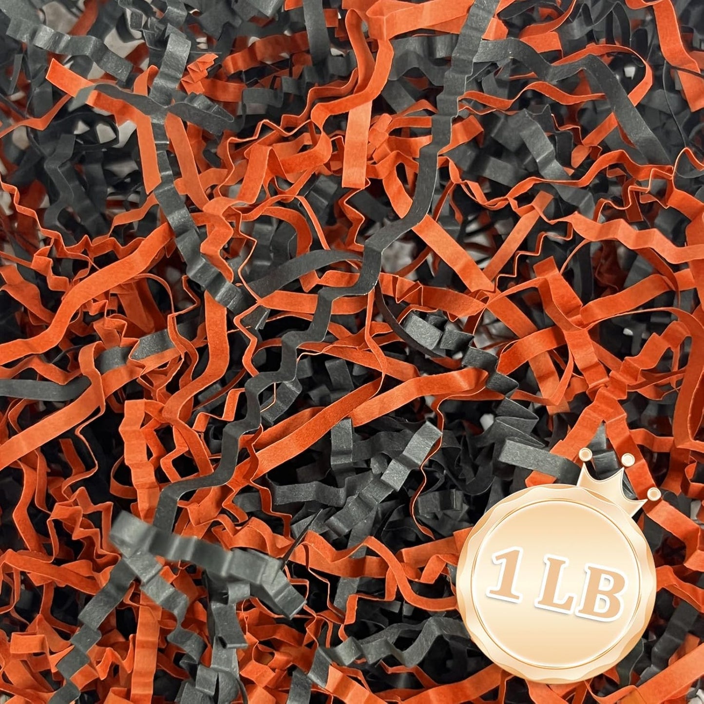 1 LB Black Orange Crinkle Cut Paper Shred Filler Great for Gift Wrapping, Halloween Basket Fillers, Birthday, Gift Wrapping, Anniversary, Christmas Party Decor Filling Supplies