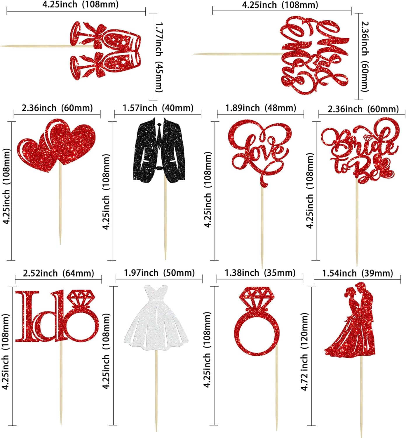 Gyufise 30Pcs Bride to Be Cupcake Toppers Glitter Diamond Ring I Do Love Cupcake Picks Miss to Mrs Bridal Shower Wedding Engagement Bachelorette Cake Decoration Red