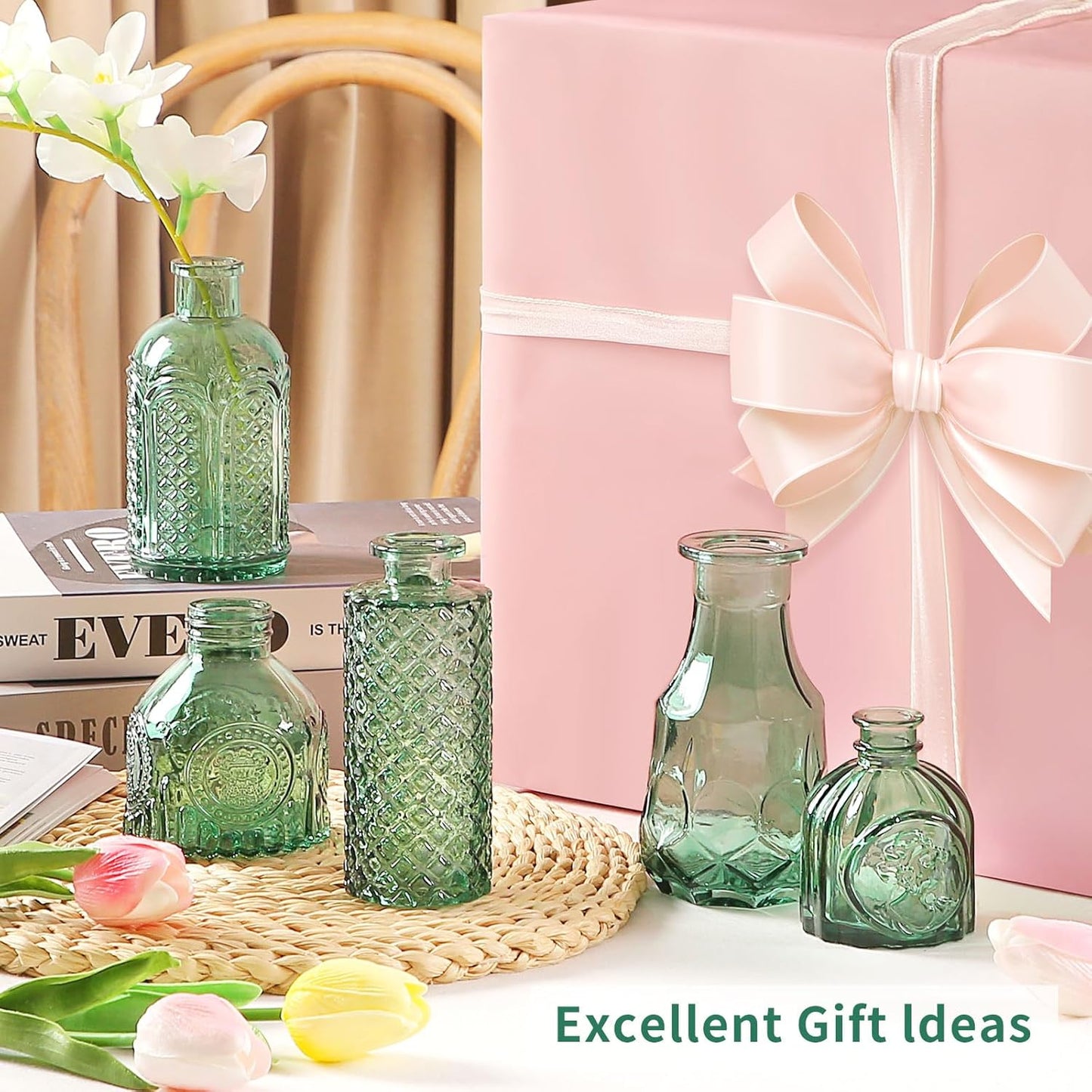 Glass Bud Vases in Bulk Set of 30 Pcs,Small Glass Vases for Flowers as Wedding Centerpieces for Tables,Clear Flower Vases Suitble for Wedding Decorations,Home Decor (Dark Green, 30 pcs)