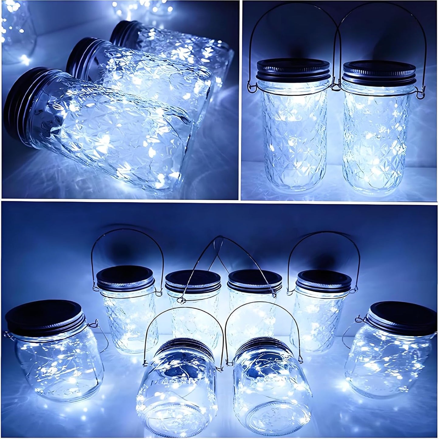 VOOKRY 12 Pack Solar Mason Jar Lights, 30 LED Mason Jar Lids Waterproof Firefly Fairy String Lights with 12 Hangers(No Jars), for Outdoor Patio Garden Yard Lawn Party Wedding Decoration - Cool White
