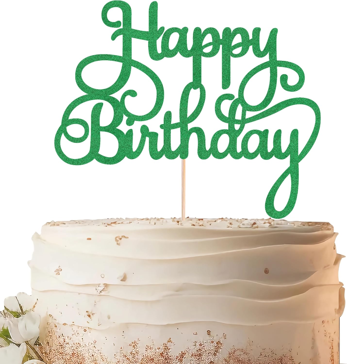 Happy Birthday Cake Topper - Green Glitter Birthday Party Cake Decoration Supplies - Happy Birthday Cake Decor, for Anniversary/Birthday Party Supplies Photo Booth Props
