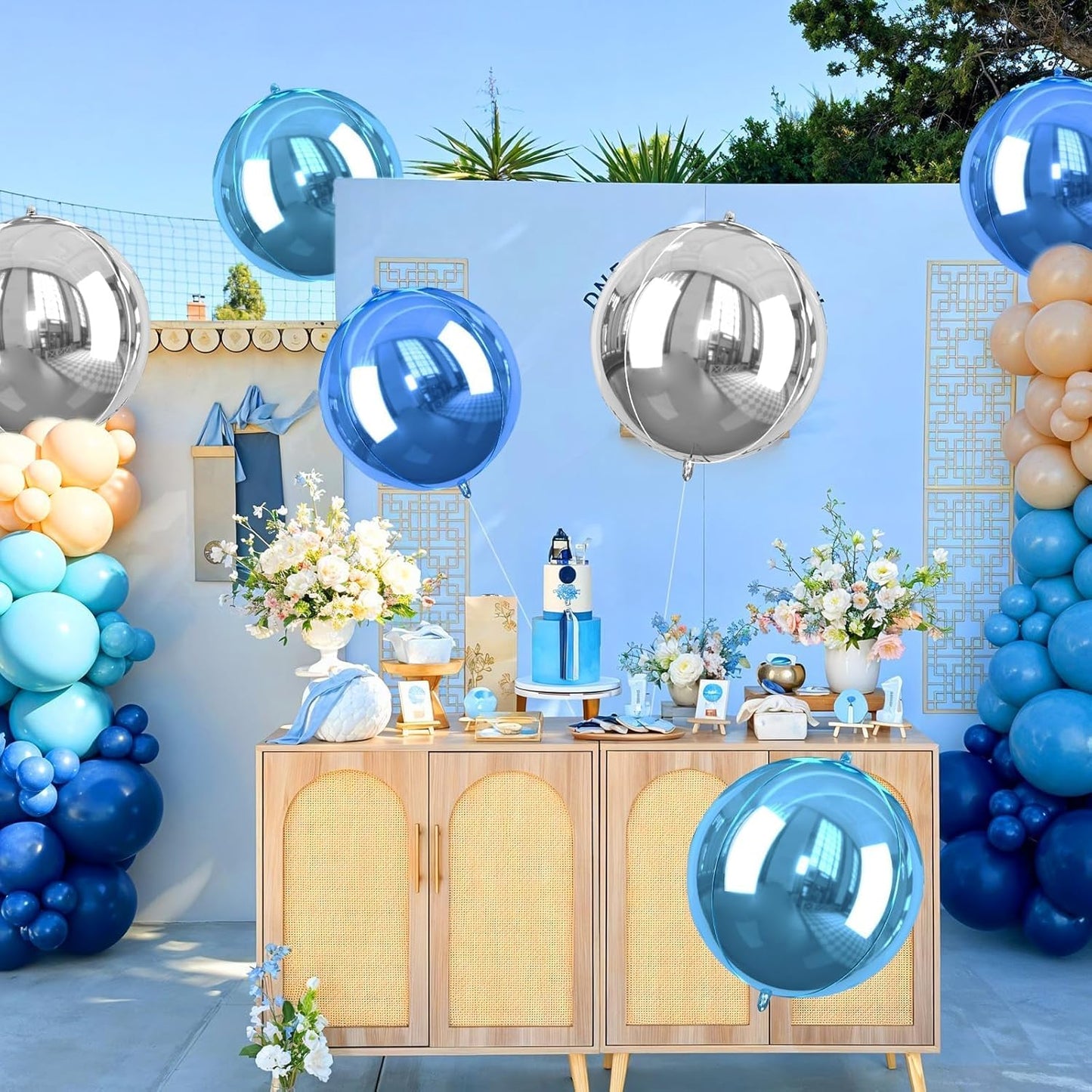 Giant 4D Foil Balloons, 6Pcs Large Metallic Light Blue Royal Silver Round Balloons, 22 Inch Big Round Foil Balloon for Red Birthday Party Baby Shower Wedding Decorations
