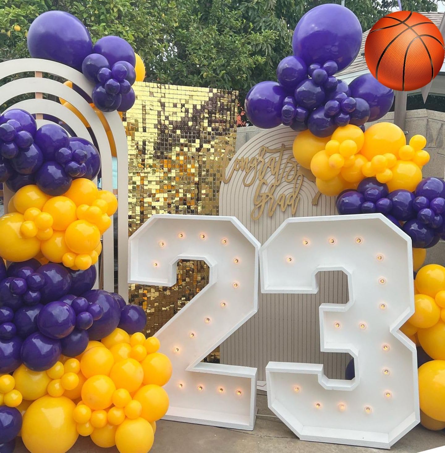 Paready Purple & Yellow Balloons Set - 50pcs, 12 Inch Light Yellow & Dark Purple Metallic Confetti Balloons for Kids, Boys' Sport Theme Birthday & Baby Shower Supplies