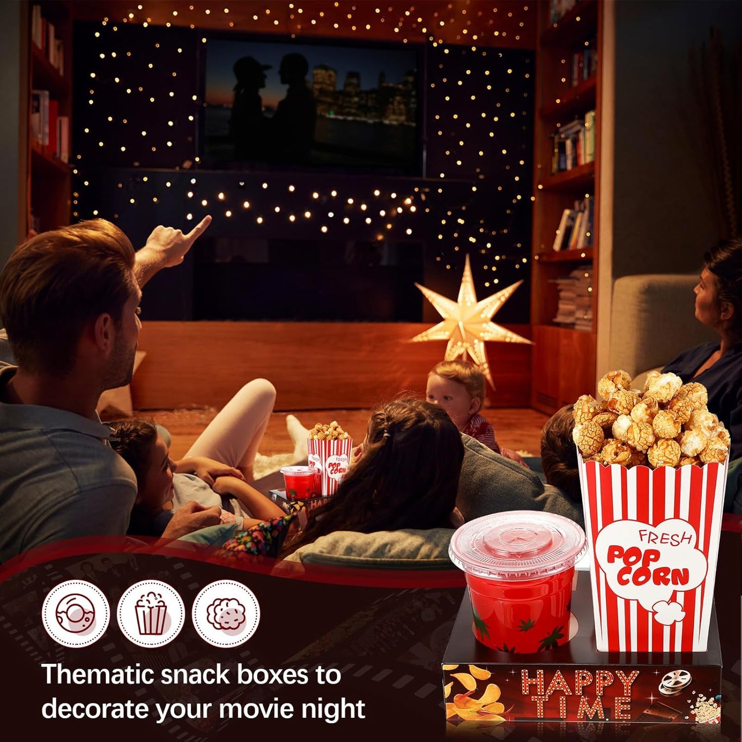 Faccito 36 Pcs Movie Night Snack Trays Movie Theater Snack Boxes Night Supply Disposable Paper Holder Tray for Popcorn Food Candy Drink Party 8 x 6 Inch(Dark Red,Retro Style)