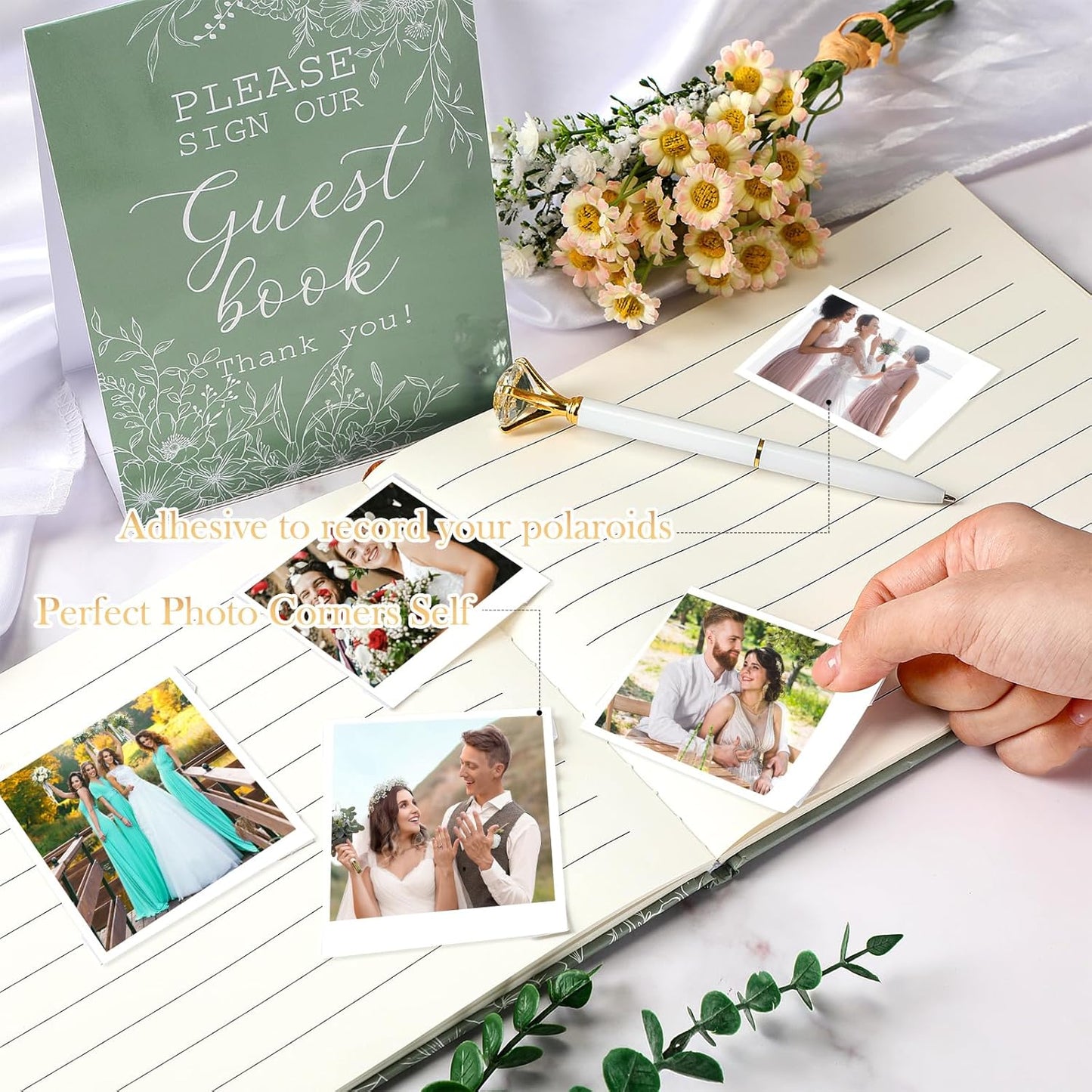 Wedding Guest Book Personalized Photo Guestbook to Sign at Reception Wedding Guest Sign in Book Photo Album Hard Cover 88 Lined Pages for Baby Shower Birthday Anniversary Party(Sage Green)