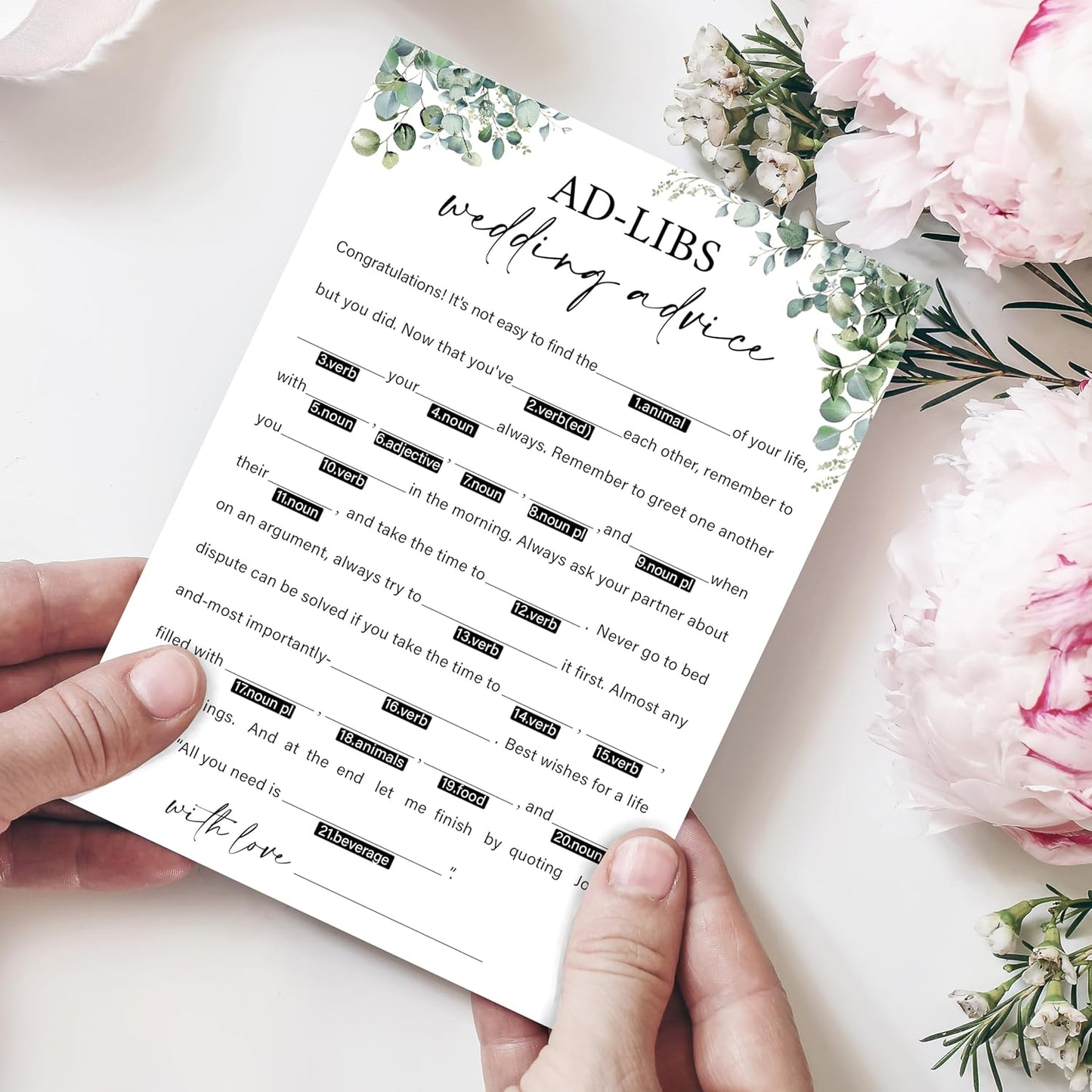 Eucalyptus Bridal Shower Game Cards - Ad-libs Wedding Advice and Wishes for The Mr and Mrs, Engagement Bridal Shower Games for 30 Guests, Wedding Advice Cards Set of 30, Activity Supplies & Favor/A04