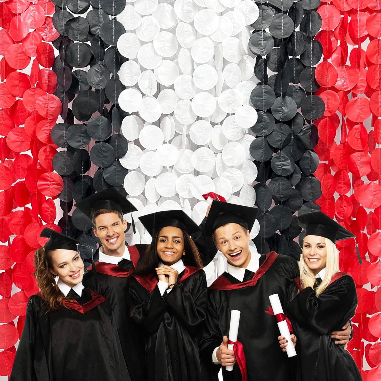 192Ft Red Black White Party Decorations Big Circle Dots Backdrop Streamer Garland for Graduation Birthday Bachelorette Engagement Baby Shower Wedding Las Vegas Casino Poker Pirate Party Supplies