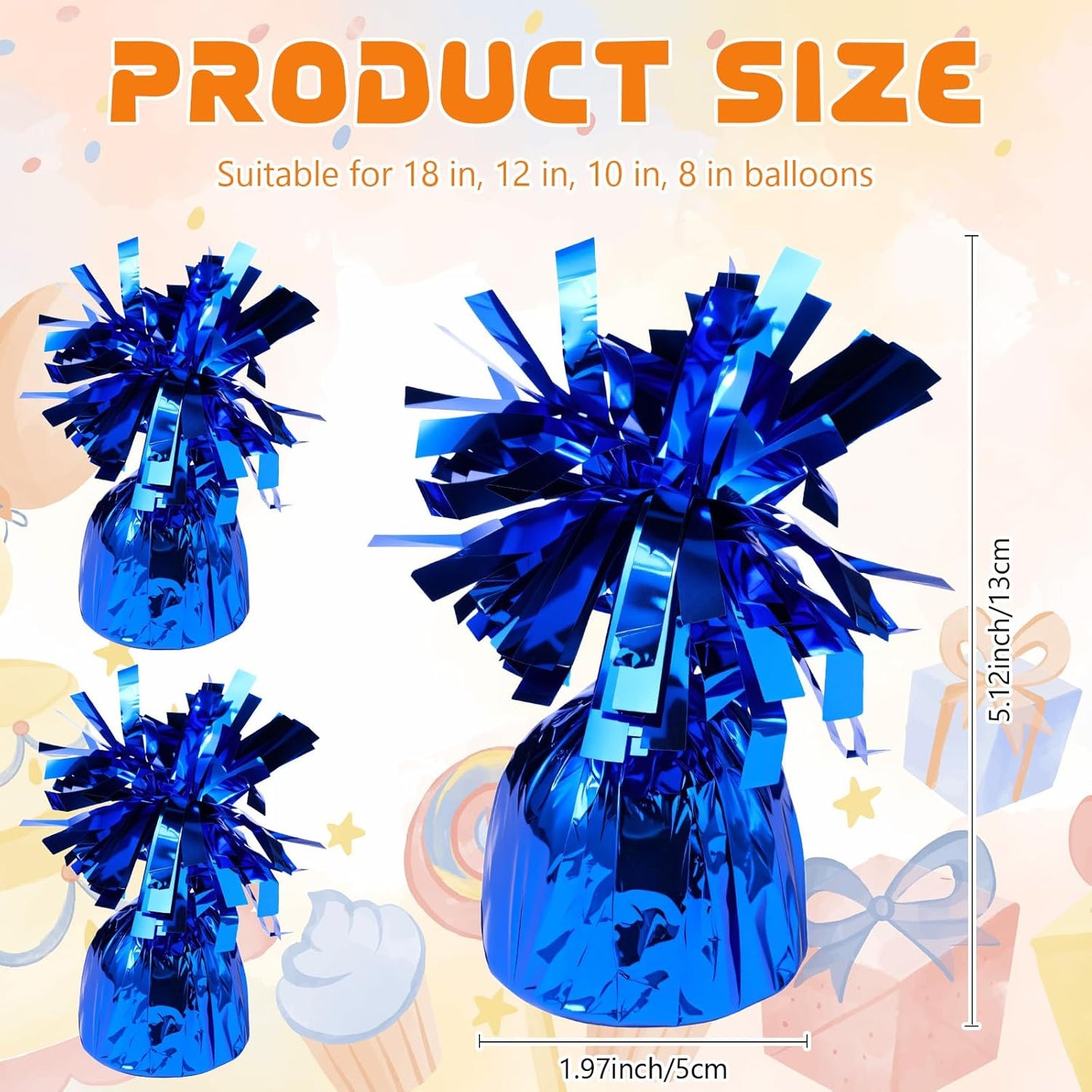 6 Pack Blue Balloon Weights Metallic Holder Anchors Balloon Holder Weights for for Birthday 2025 Graduation Party Christmas Wedding Celebration Decoration (Blue)