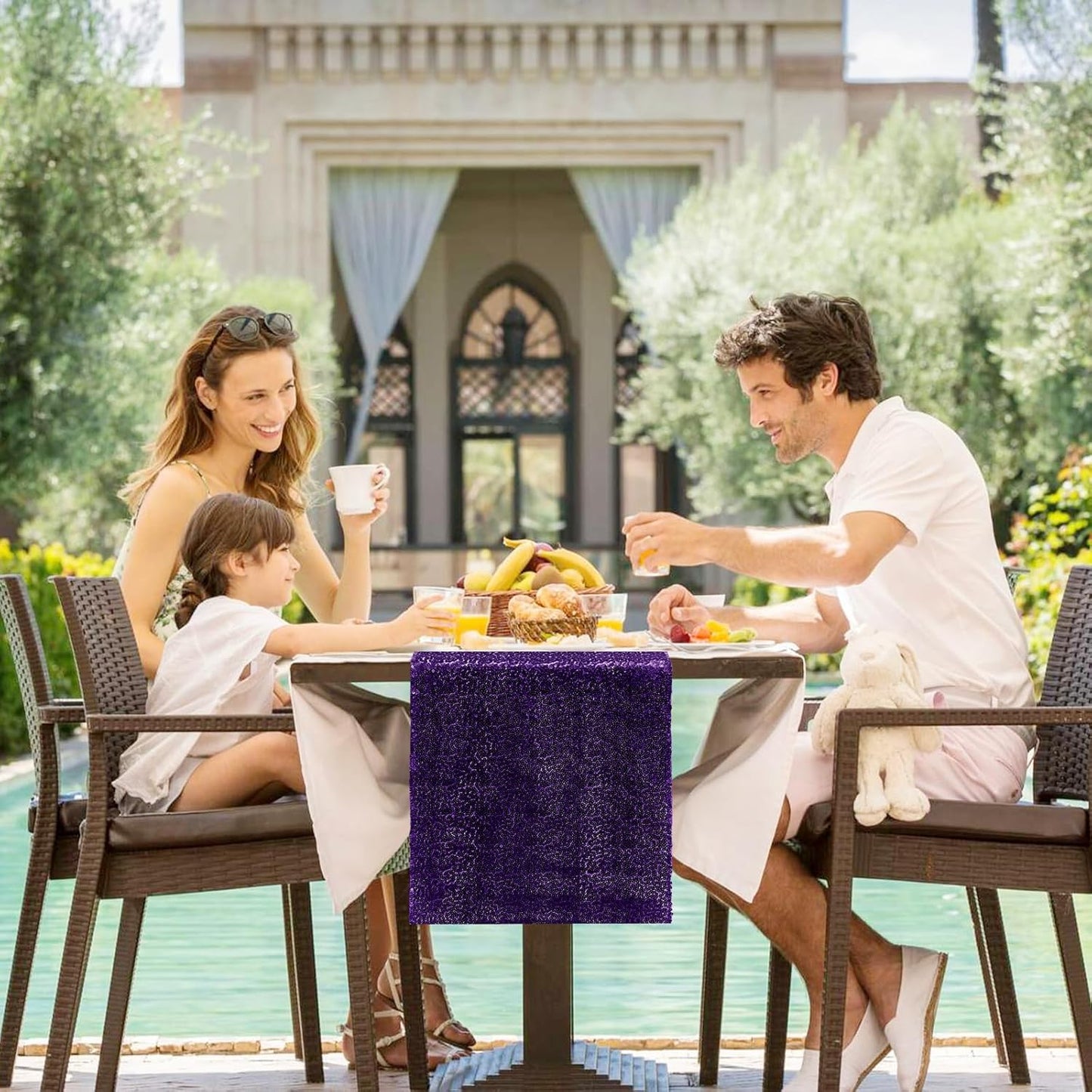 2 Packs 12 x 72 inches Sequin Table Runner, Purple Glitter Table Runner for Birthday Party Supplies Wedding Engagement Baby Shower Holiday Celebration Event Decorations