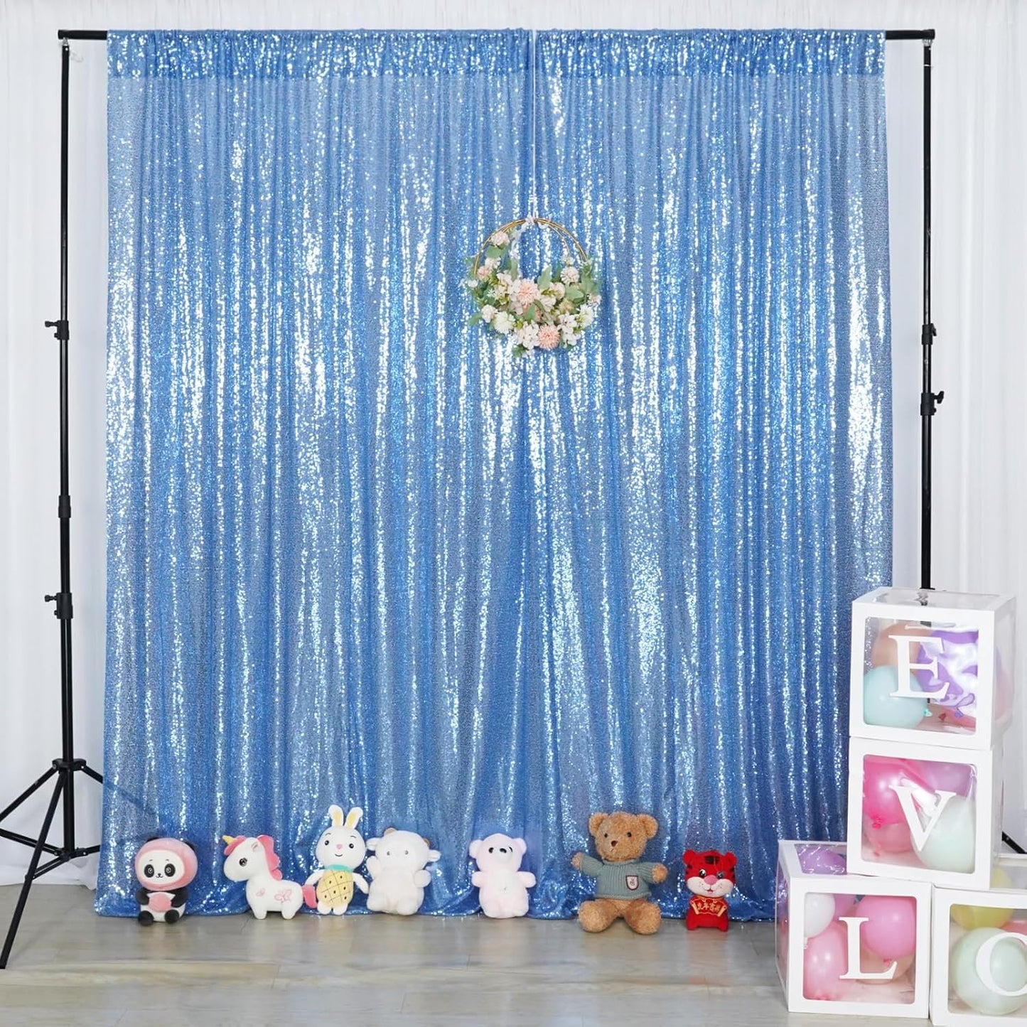 Poise3EHome Baby Blue Sequin Backdrop Curtain,8FT x 10FT Sequin Photography Backdrop Curtain for Party Decoration