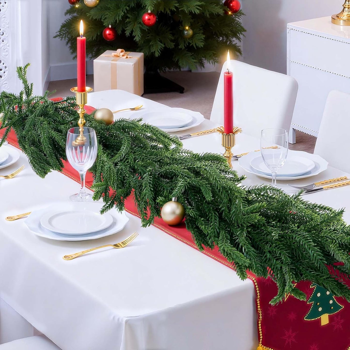 4Pack 6FT Real Touch Norfolk Pine Garland – Artificial Greenery Christmas Garland for Indoor Outdoor Christmas Mantel Table Staircase & Holiday Winter Decorations