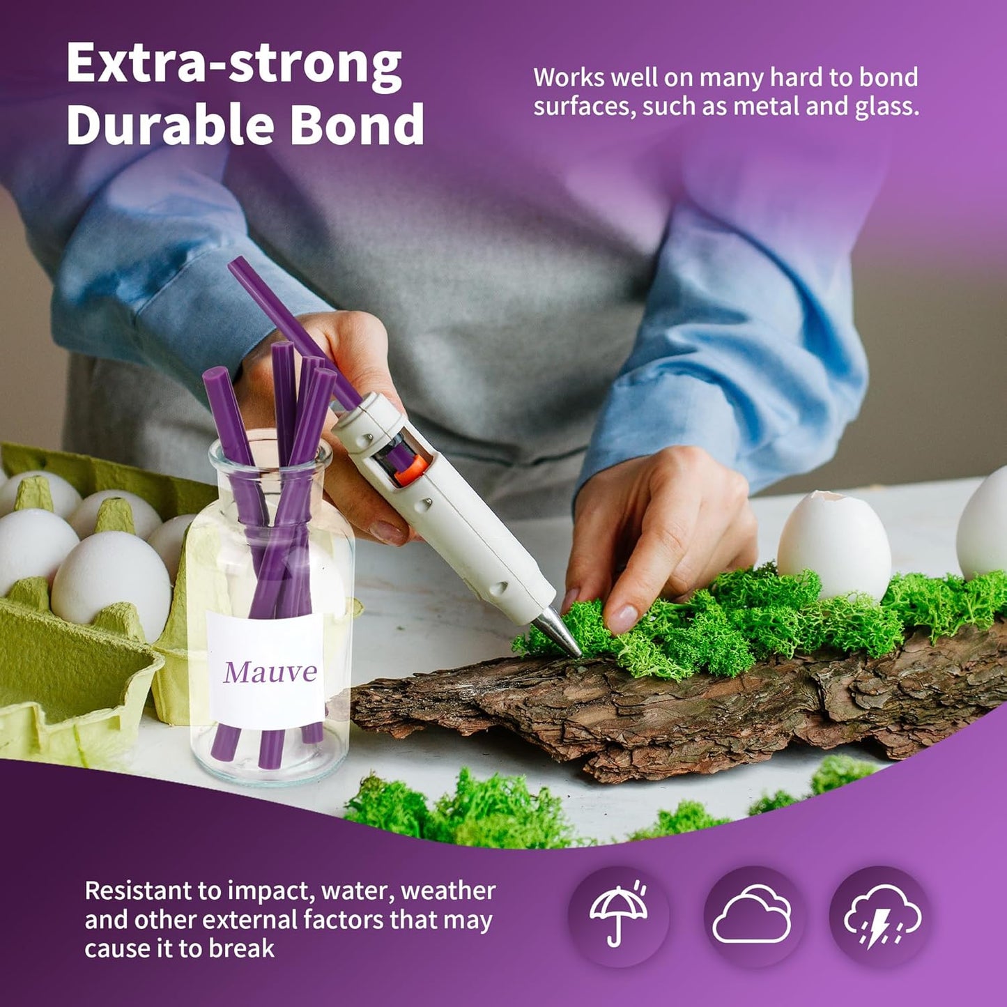 MATUFF Purple Hot Glue Sticks Full Size 0.43” Dia x 8” Long, 20 pcs Hot melt Adhesive Glue Sticks, All-Purpose Colored Glue Gun Sticks for DIY Purple Crafting Arts and Wedding Cards, Sealing (Mauve)