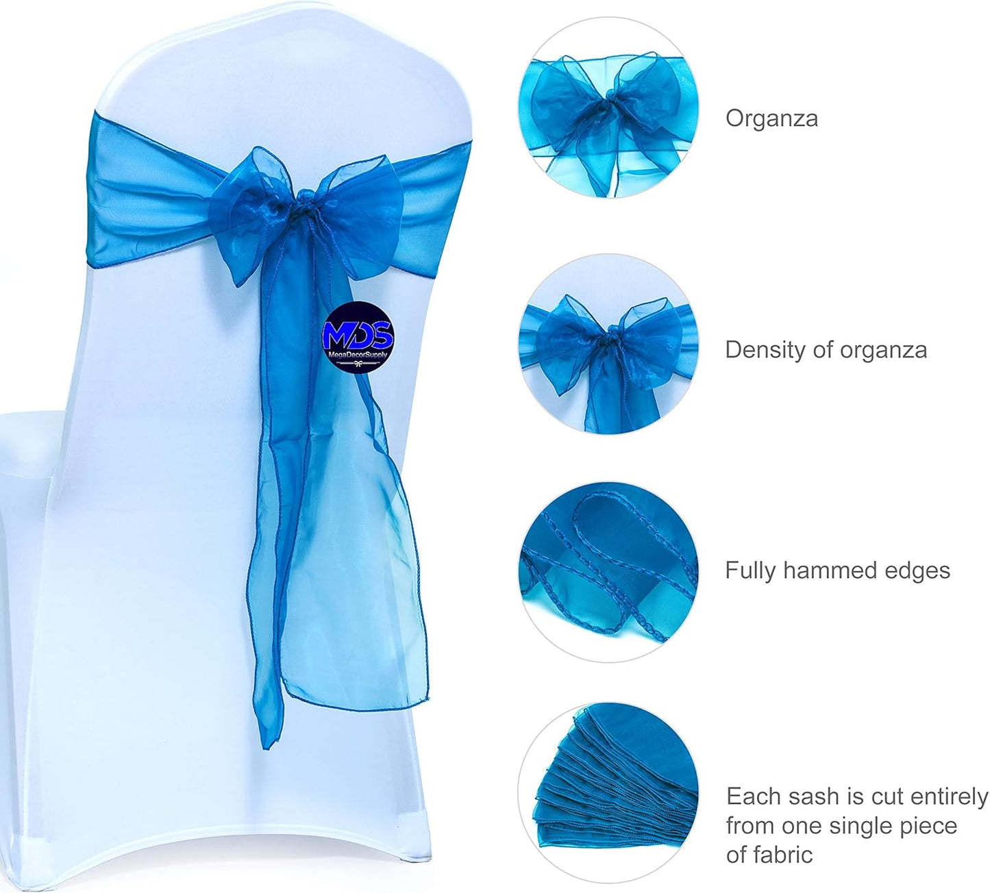 MDS Pack of 10 PCS Organza Chair Sashes Wider Dining Chair Bows Ribbon Tie Back for Wedding Party Birthday Bridal Shower Reception Event Banquet Home Chair Cover Decoration - Dark Teal