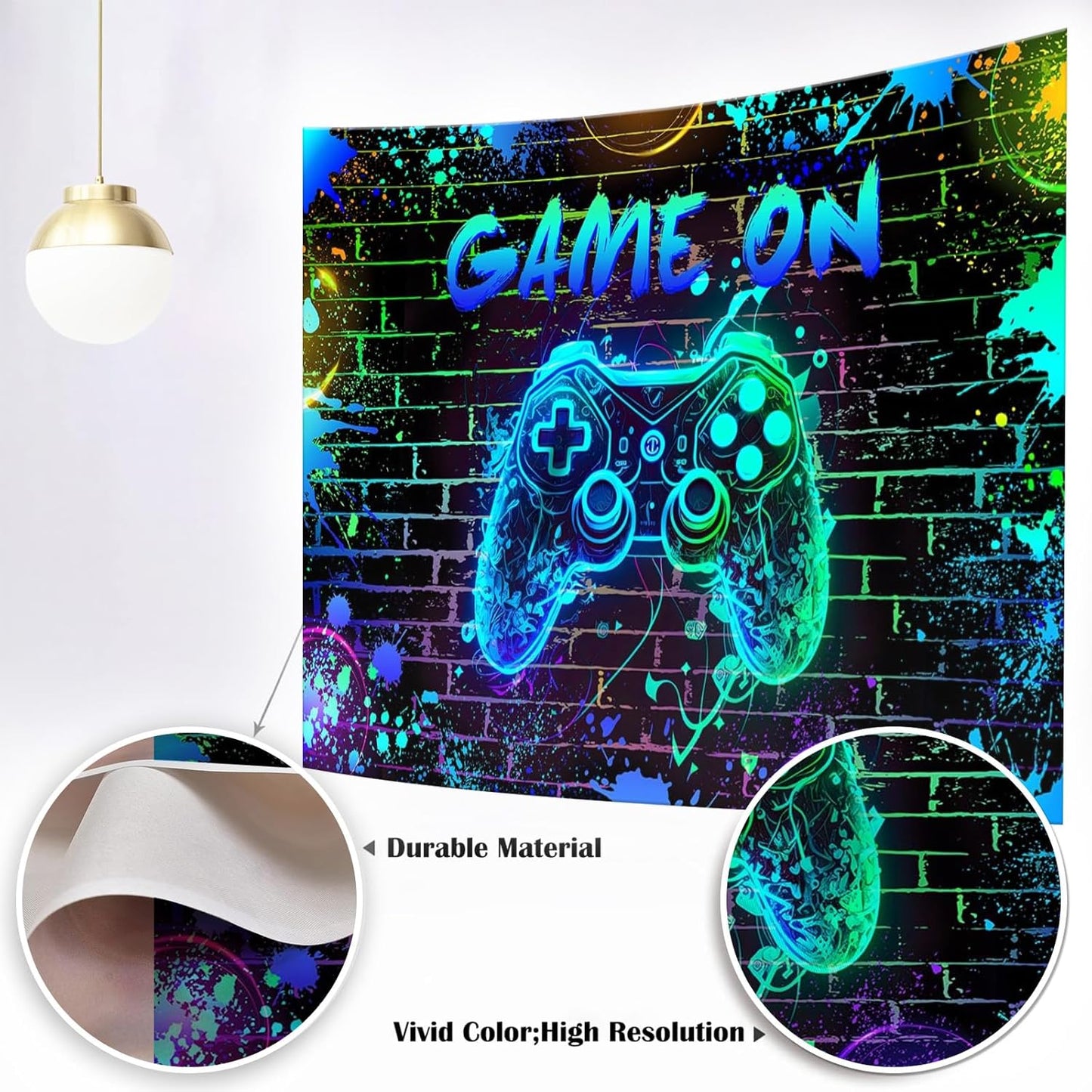 Mocsicka Game On Backdrop Video Game for Boys Level Up Birthday Party Decoration Game Night Arcade Neon Glow Gamer Banner Photography Background (Blue, 6x4ft(72"x48"))