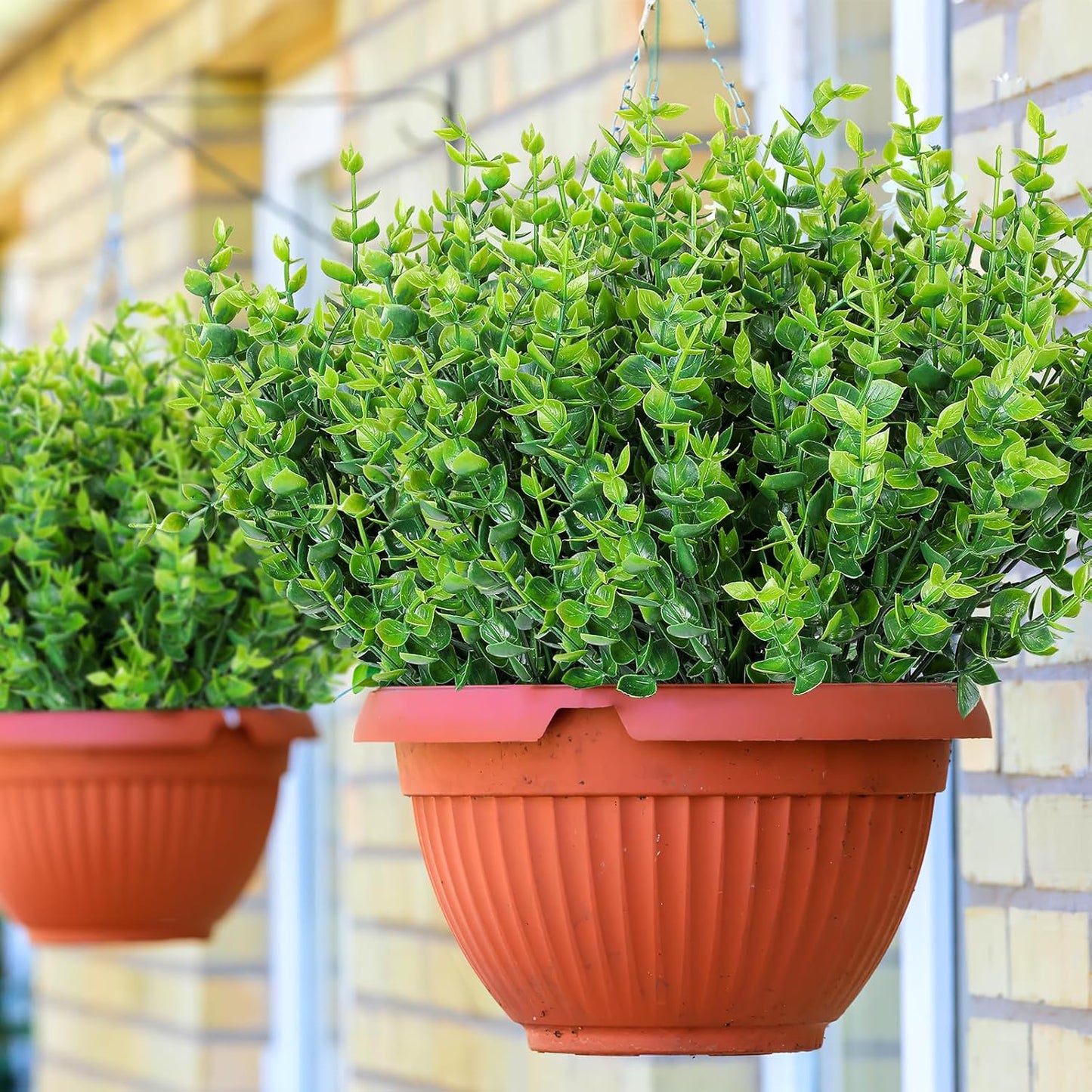 AmyHomie 20 Bundles Green Artificial Plants for Outdoor Spring Summer Decor UV Resistant Faux Wheat Grass Greenery Shrubs Eucalyptus Fake Plastic Plants Garden Porch Window Box Decorating