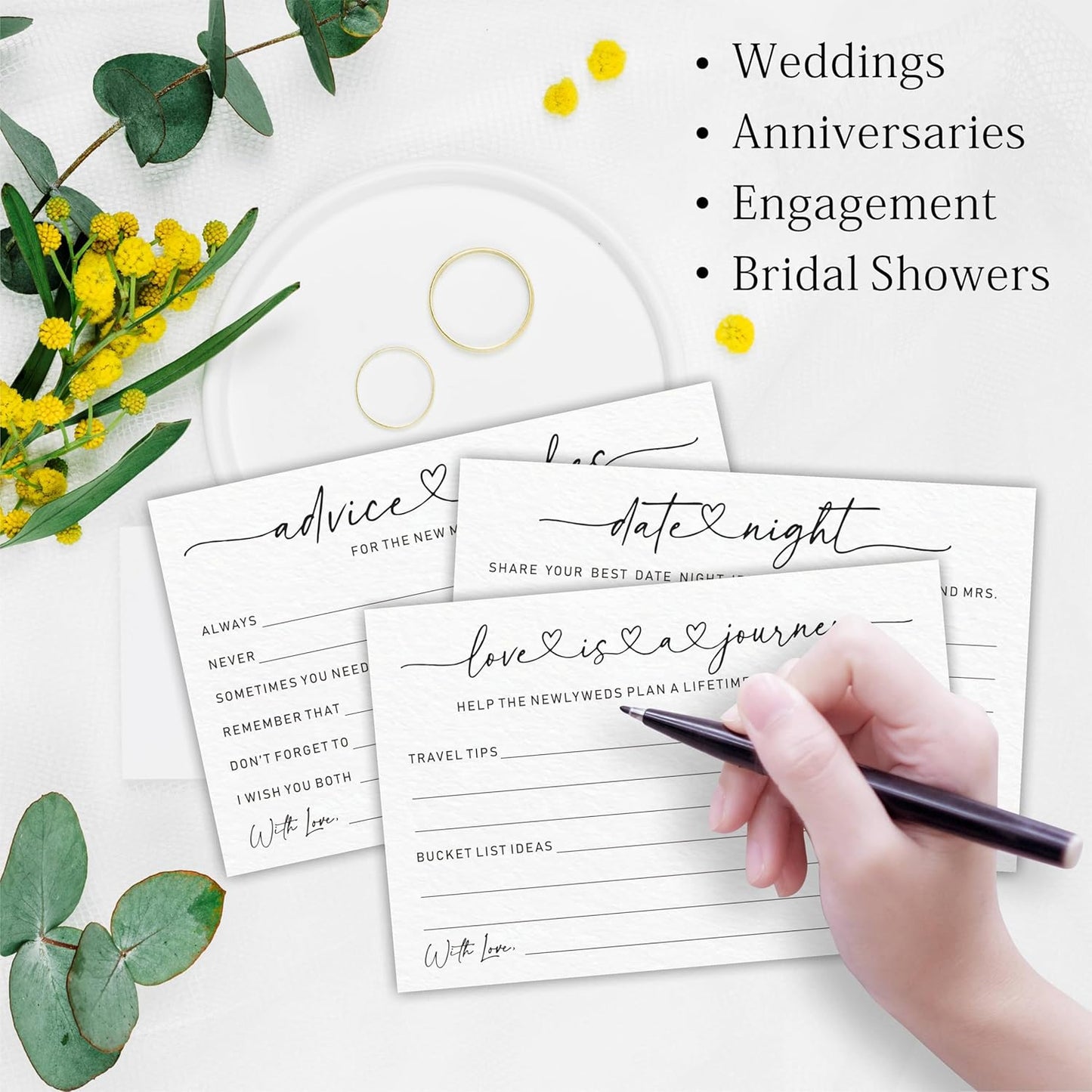 Wedding Advice Cards - Wishes For The New Mr & Mrs Wedding Advice Sign -A Standing Sign With 3 Types Of 4 x 6 Advice Cards -Bride and Groom Newlyweds Bridal Shower Decoration,Games(White) - C01