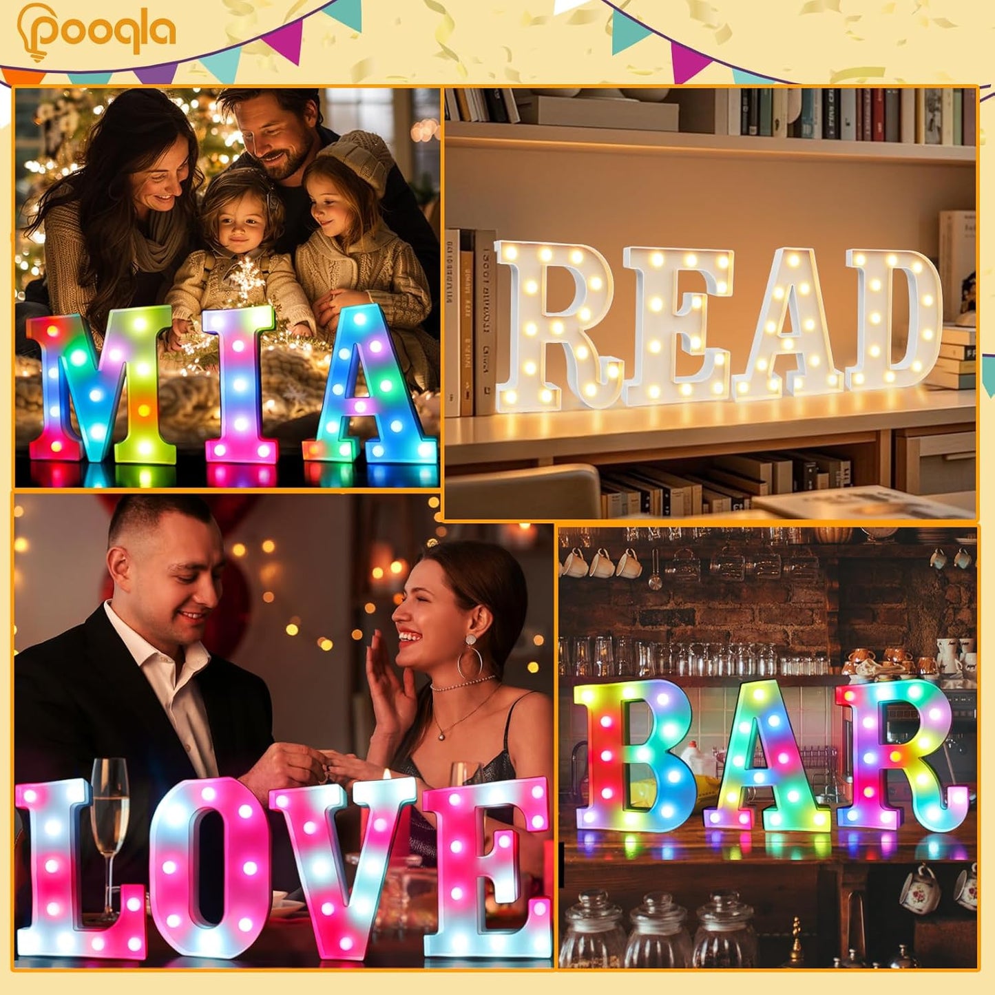 Pooqla Colorful Light Up Letters with Remote, Upgraded 35 Colors LED Marquee Letters, RGB Lighted Letter for Girls Teenager Gift, Birthday, Party, Wedding, Night Light, Room, Bedroom Decor, Letter N