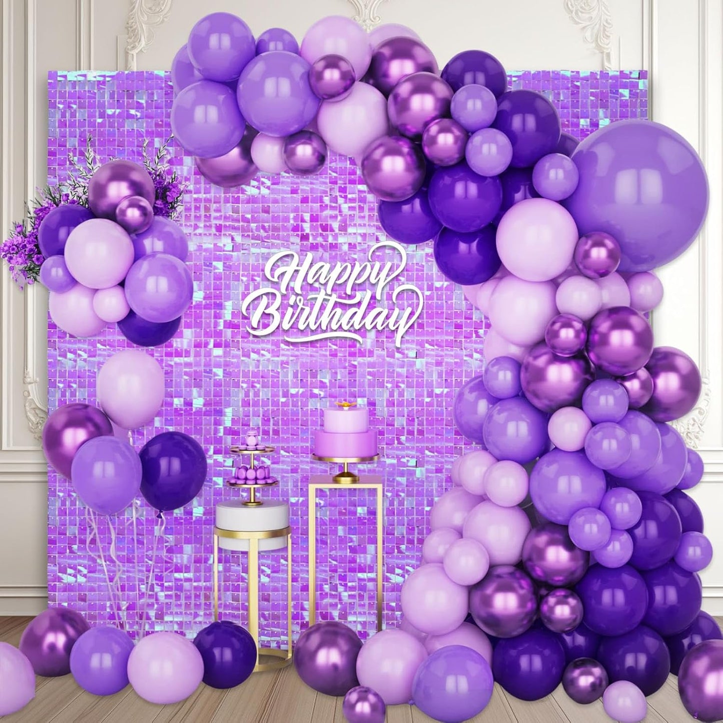 12PCS Colorful Purple Shimmer Wall Backdrop, Square Sequin Photo Backdrops Panel, Glitter Wall Background for Birthdays, Weddings, Christmas, Engagements, Disco Bachelorette Party Decor (3FTx4FT)