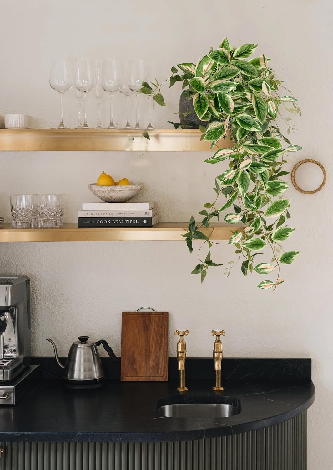 DILATATA Fake Hanging Plants Artificial Hanging Plants 26" Faux Peperomia Hanging Leaves Plants for Wall Shelf Home Indoor Outdoor Decor - 2 Pack