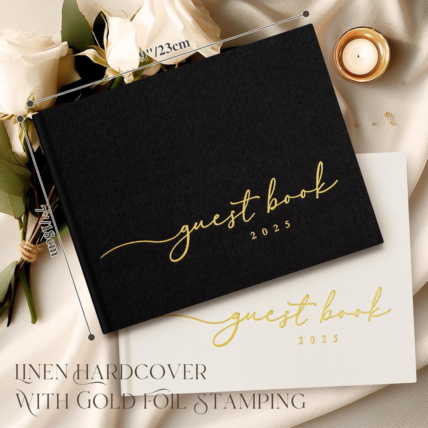 Lanpn Wedding Guest Book 2025 - Linen Graduation Guestbook Wedding Reception with 108 Blank Pages for Sign in and Photos - Polaroid Guest Book for Wedding Bridal Shower Baby Shower Funeral (Black)