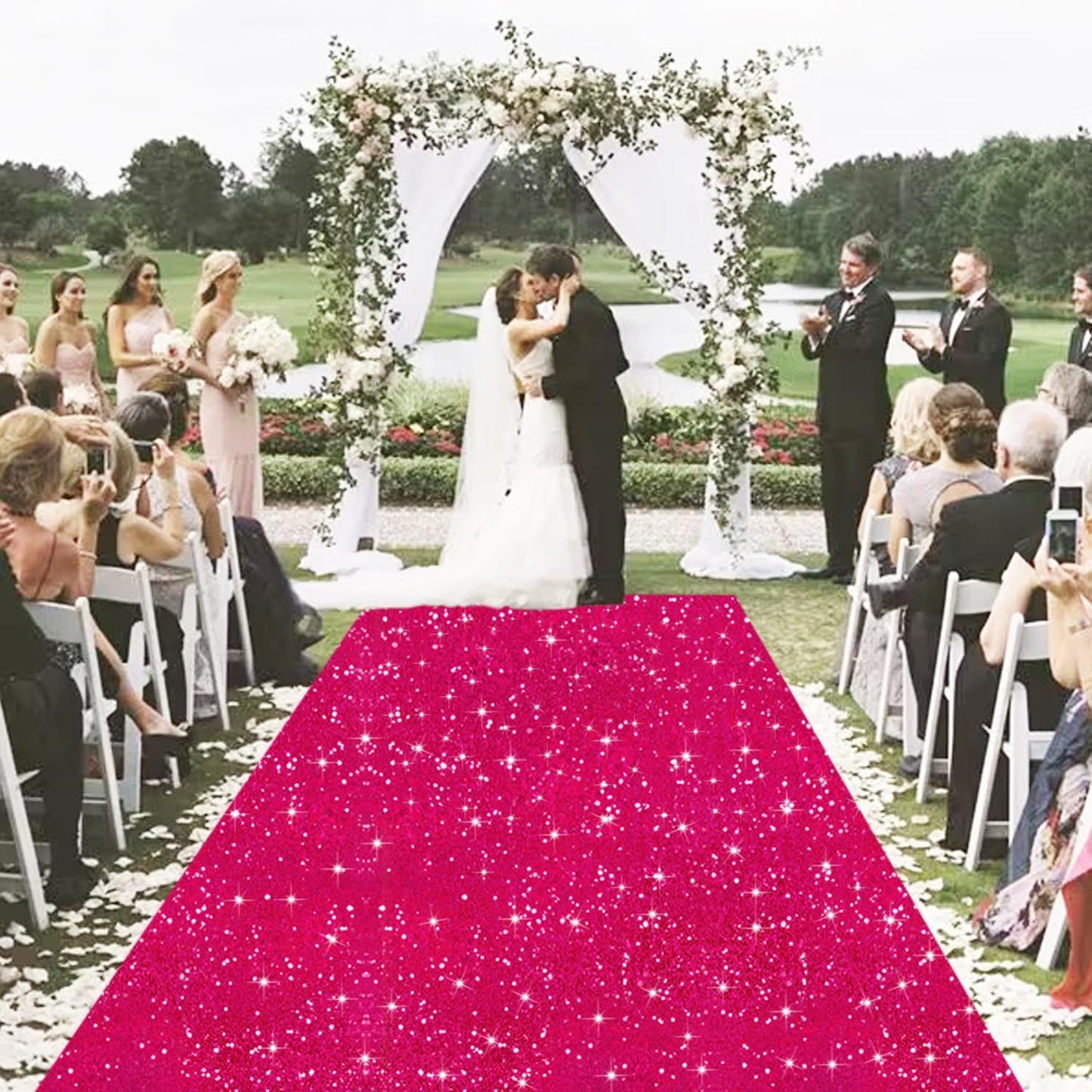 MODFUNS Sequin Aisle Runner Wedding Ceremony Hot Pink Aisle Runner Rug 4x25ft Glitter Carpet Runners Walkway Rug Bling Wedding Carpet Outdoor for Bridal Baby Shower Party Celebration