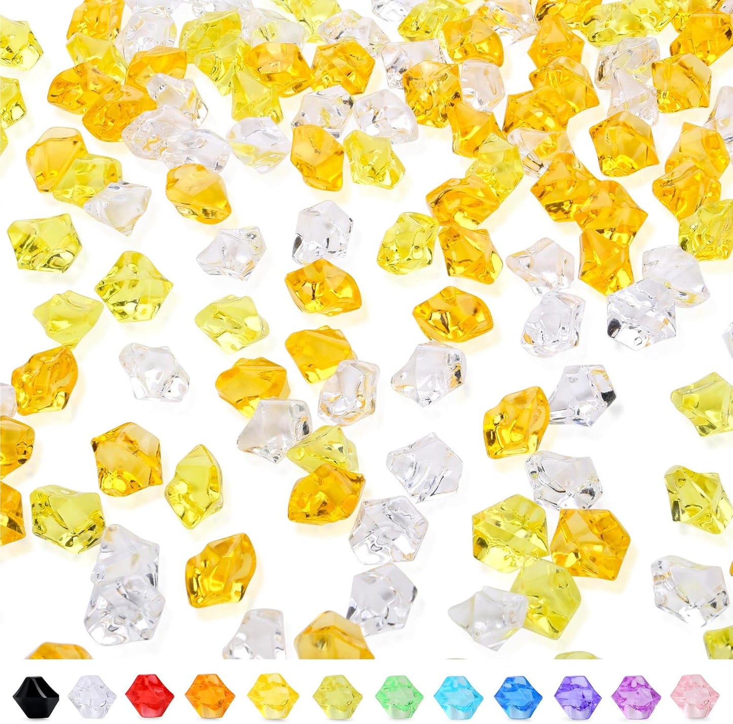 YATOJUZI 500pcs Fake Ice Cubes Yellow Assorted Acrylic Crushed Rocks Vase Fillers Plastic Diamonds Gems for DIY Party Wedding Centerpiece Table Scatter Prop Display 0.5" (Random Color)