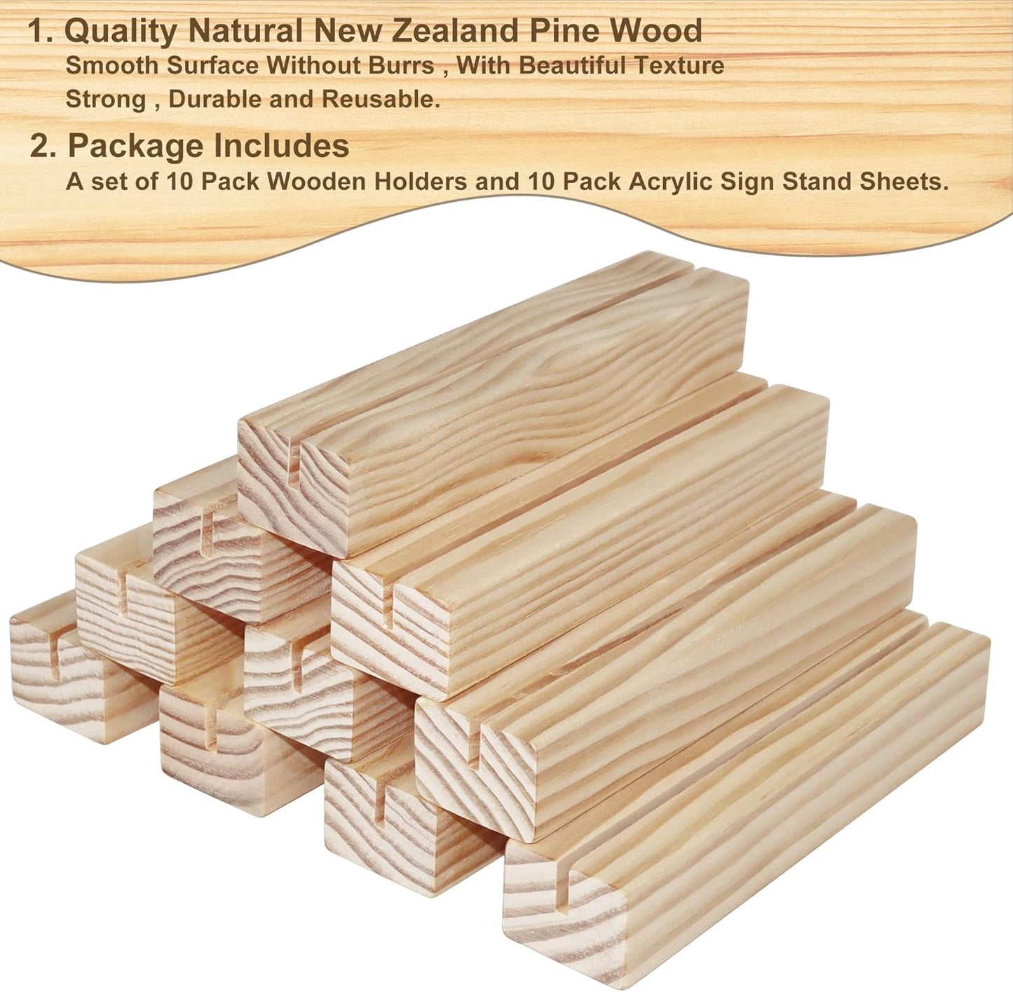 Clear Acrylic Sign with Wooden Stand Table Numbers DIY, 10 Pack Acrylic Sheets Table Signs for Wedding, 5x7 Inch Arch Signs Blank for Restaurant Party Bridal Shower (No printing included)