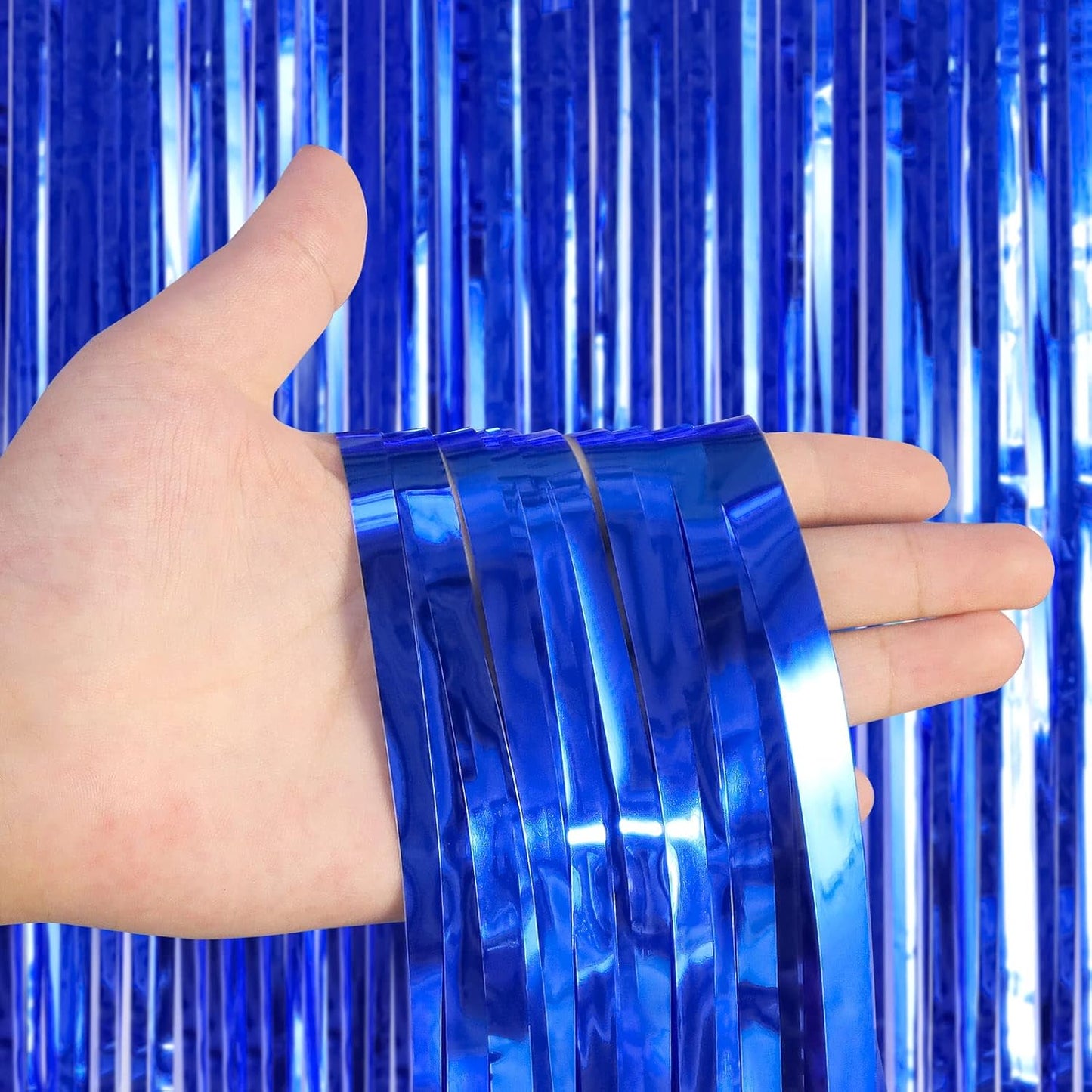 2 Pack Blue Fringe Curtains Foil Shiny Fringe Backdrop Tinsel Door Streamers Foil Curtains for Birthday Wedding Engagement Bridal Shower Celebration Party Decorations Large