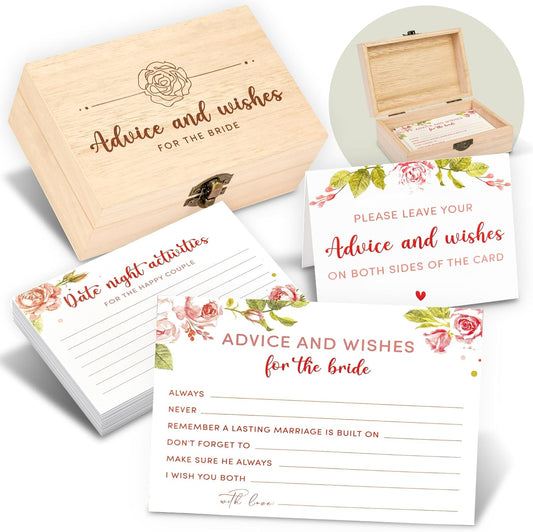 Advice For The Bride Cards - 50 Pcs Wedding Advice Cards For Bridal Shower Decorations, Marriage Advice And Wishes Cards For Engagement Party Games, Advice Box For Wedding Shower Decor