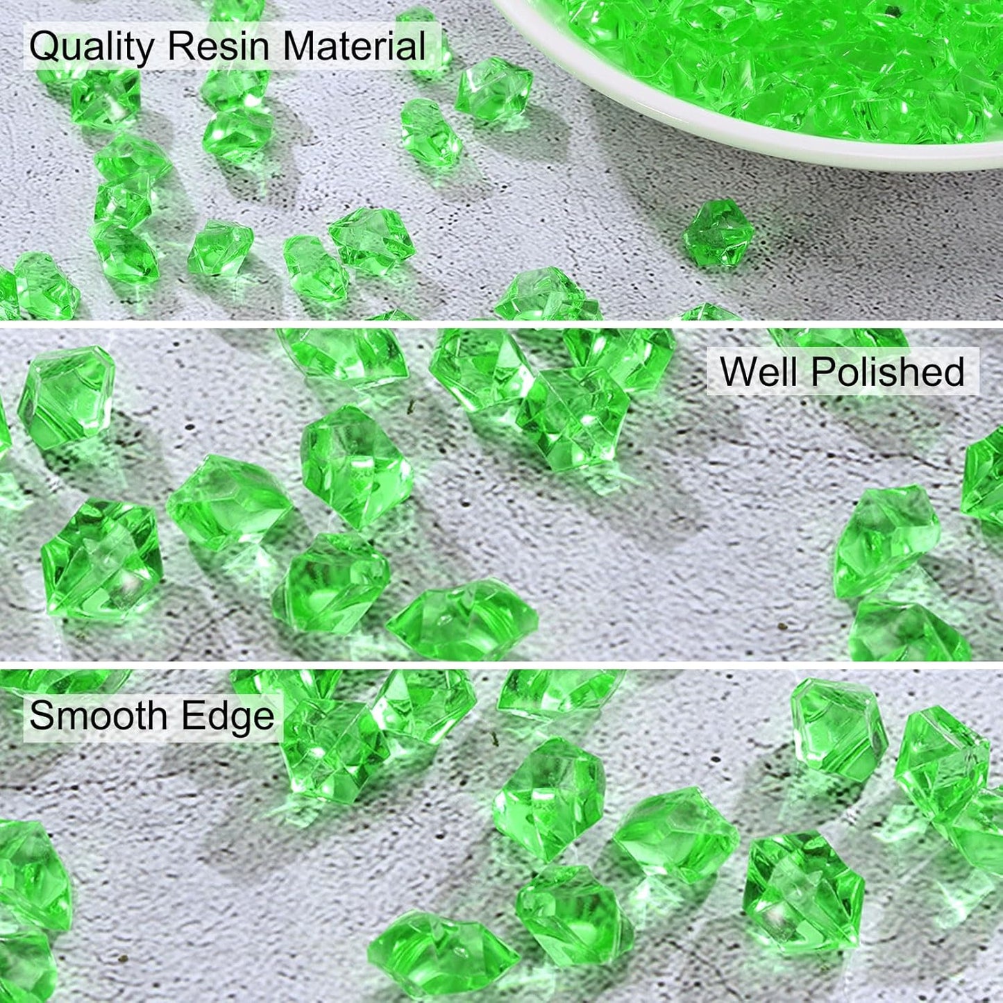 uxcell 1000pcs Fake Ice Rocks, Dazzling Clear Resin Crushed Ice Sparkling Fake Diamonds Gem Stones for Vases Fillers Table Scatter, Theme Party Favors, Green