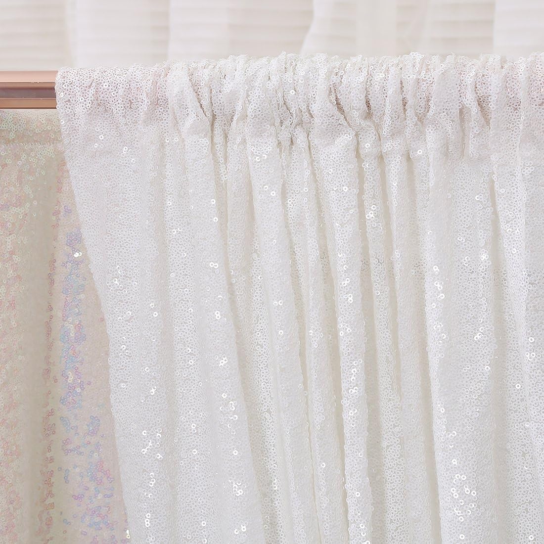 Poise3EHome 8FT x 8FT White Sequin Photography Backdrop Curtain for Party Decoration, White