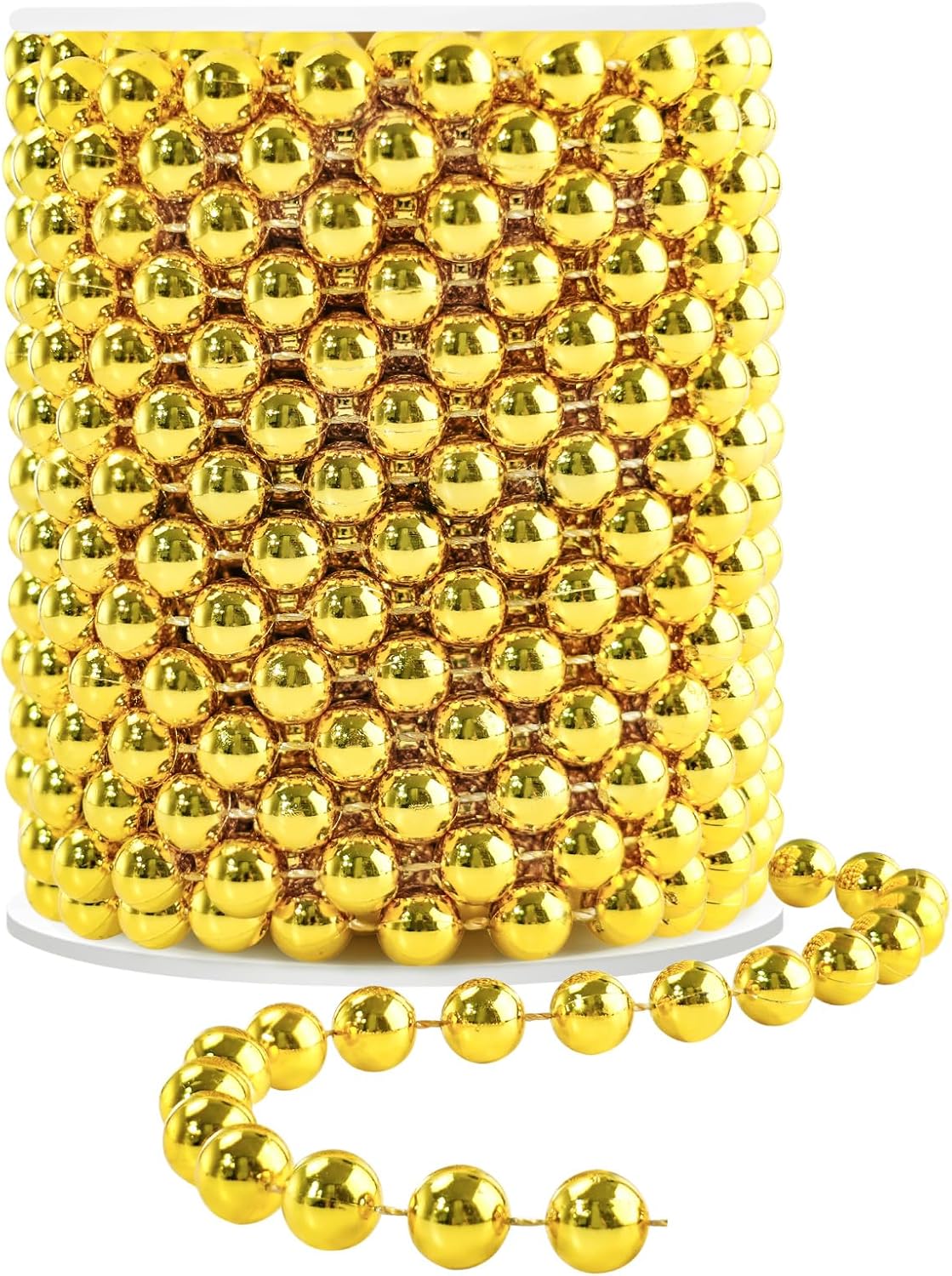 Faux Gold Pearl Bead Garland - 10mm Christmas Tree Beads 11 Yards Gold Pearl Strands Spool for Wedding Party Christmas Tree Decoration