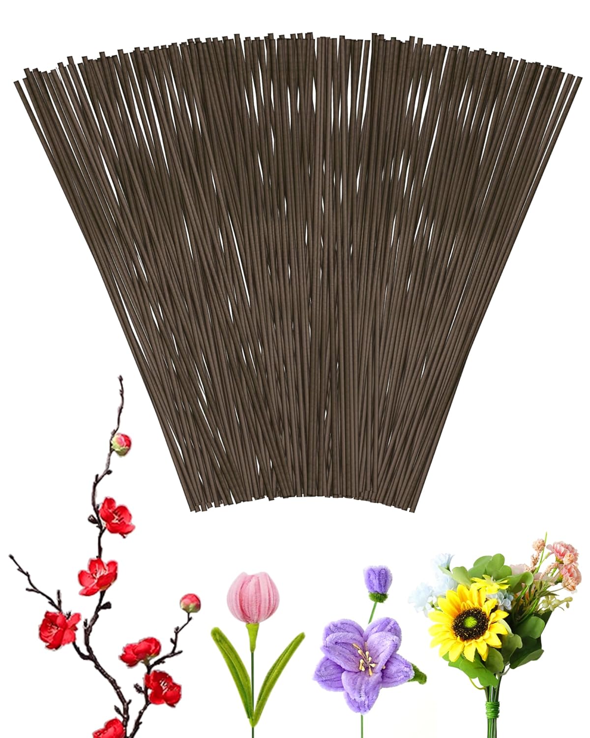 50 PCS FIVEIZERO 16 Gauge Brown Floral Wire Stems for Artificial Flower Making,Florist Wire,Flower Wires for Crafts,Alambre para Flores for Wreaths, Flower Arrangements and DIY Projects
