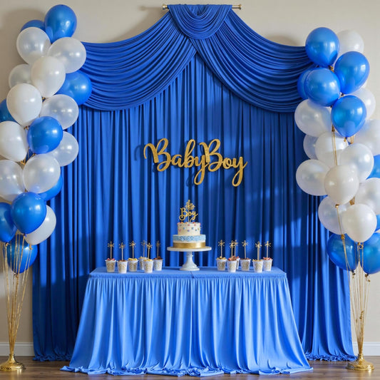 10ft x 8ft Wrinkle Free Royal Blue Backdrop Curtains for Parties, Polyester Photography Backdrop Drapes Back Drop Cloth for Baby Shower Photoshoot Engagement Wedding Birthday Photography Background