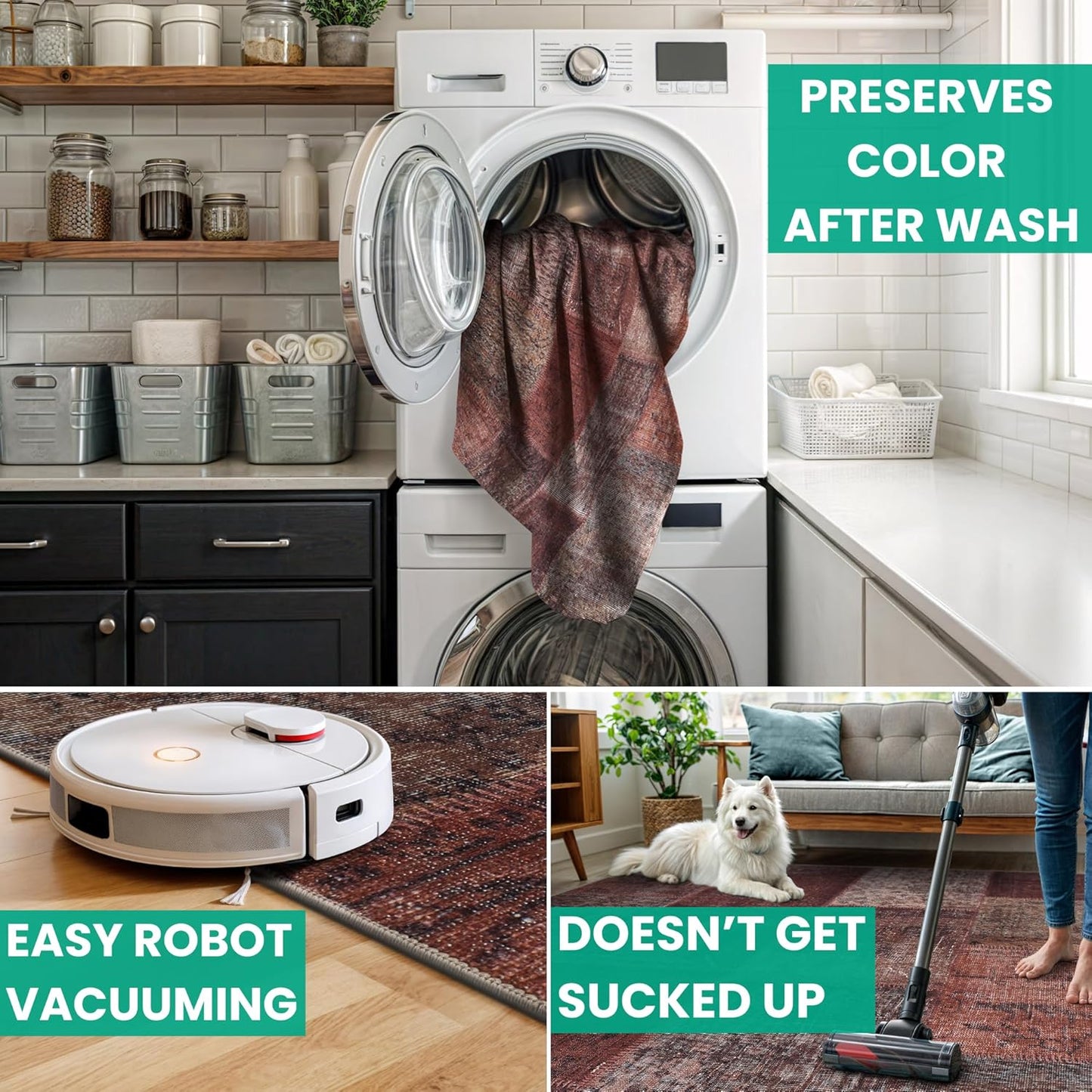 Bloom Rugs Washable Non-Slip 5' x 7' Rug - Red/Brown Traditional Patchwork Area Rug for Living Room, Bedroom, Dining Room, and Kitchen - Exact Size: 5' x 7'