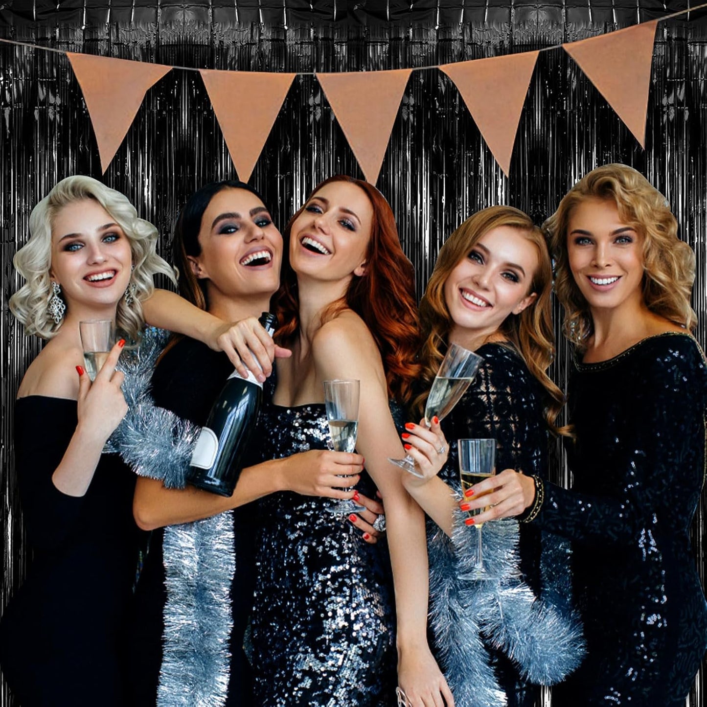 3 Pack Black Fringe Backdrop Streamers Halloween Party Decorations Black Tinsel Foil Curtains Photo Booth Backdrop Birthday Wednesday Twilight Graduation Wizard Party Decorations Supplies