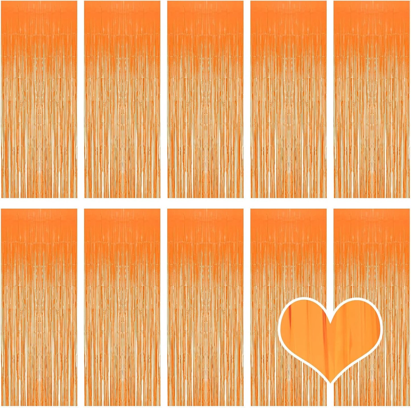 10 Pack Orange Foil Curtain Backdrop 3.2ft x 8.2ft Macaron Tinsel Foil Fringe Curtains Streamer Photo Booth Backdrop for Birthday Party Baby Shower Engagement Wedding Holiday Decor (Macaron Orange)