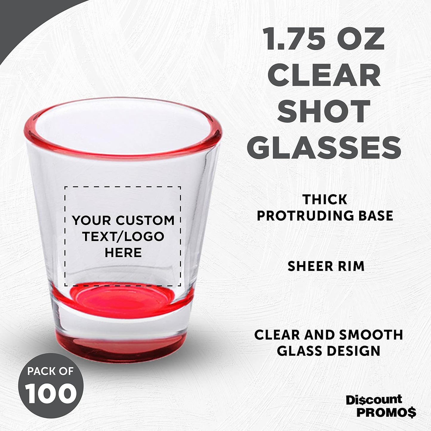 Custom Shot Glasses 1.75 oz. Set of 100, Personalized Bulk Pack - Great for Wedding Favors, Bachelorette Party Decorations, Party Fovors, Color Bottom - Red