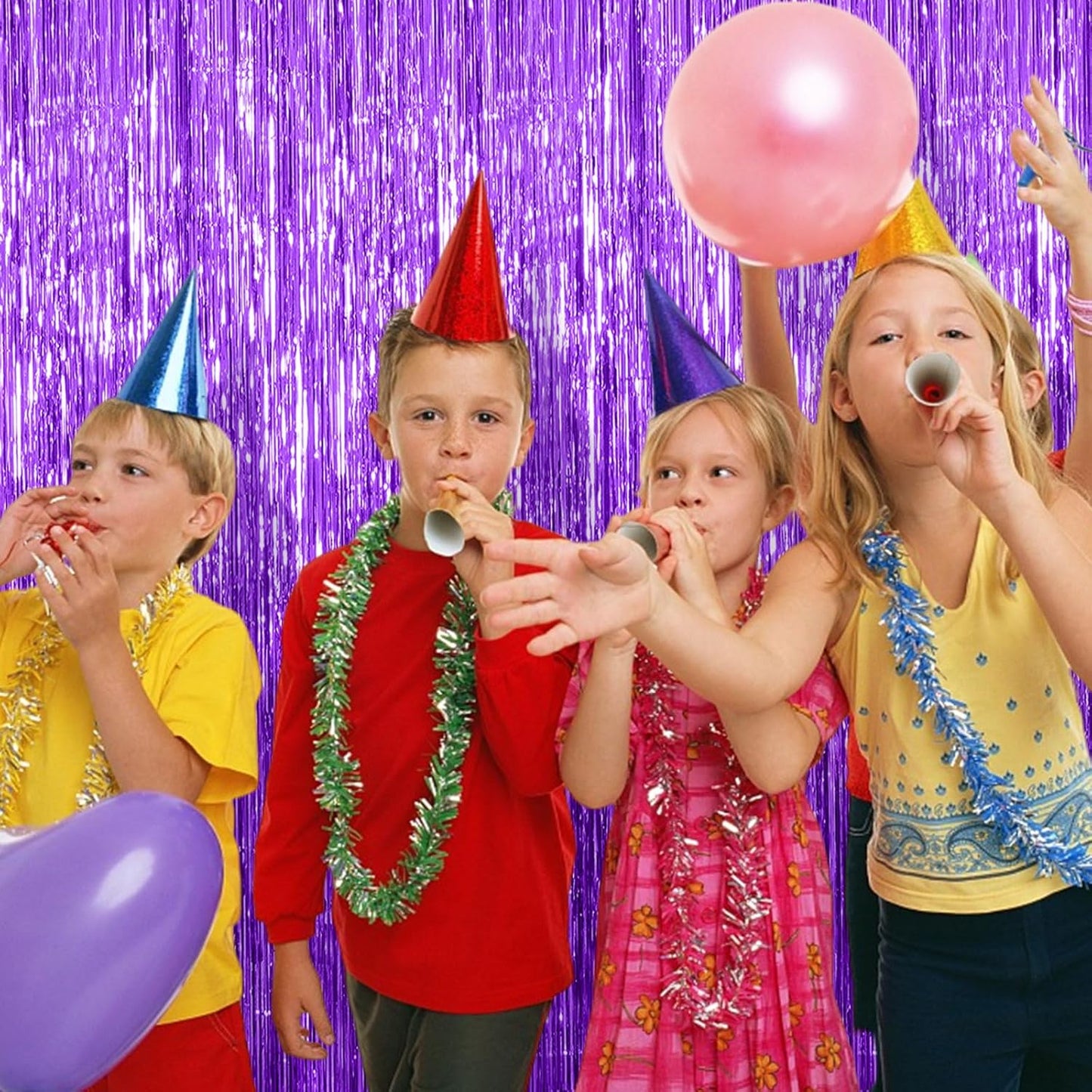 2 Pack Foil Curtain Backdrop Purple Metallic Tinsel Foil Fringe Curtains Photo Booth Props for Birthday Wedding Engagement Baby Shower Bachelorette Christmas Holiday Celebration Party Decorations