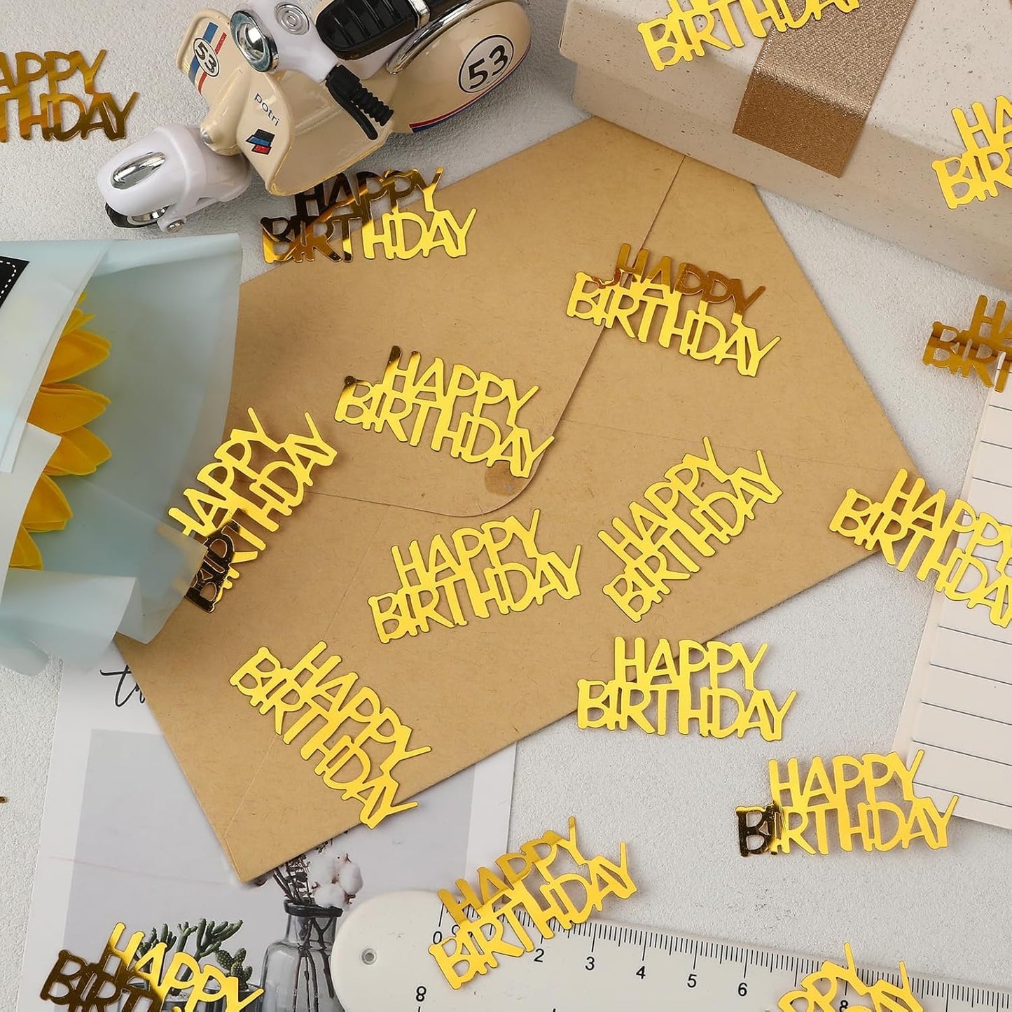 MARFOREVER Gold Happy Birthday Confetti Glitter, Birthday Party Metallic Foil Table Confetti Golden Birthday Cake Balloon Sprinkles Table Centerpiece for Adult Baby Birthday Party Decorations